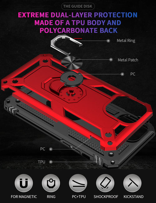 Tech Armor Ring Stand Grip Case with Metal Plate for iPhone 12 Pro Max