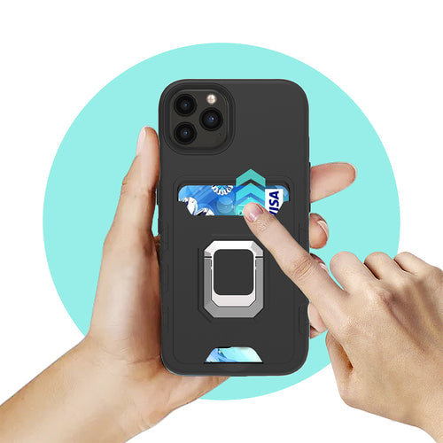 Square Ring Stand with Card Slot Hybrid Case for iPhone 13 Pro Max